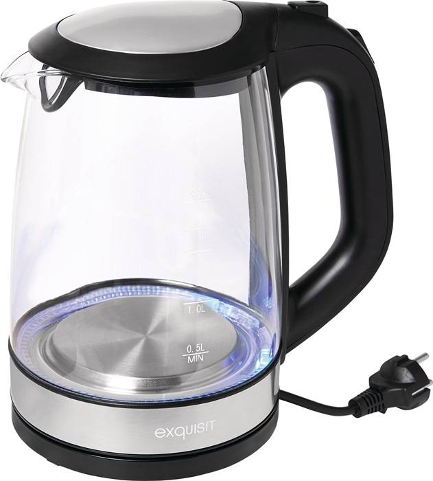 Wasserkocher WK 3501 swg 2200 W schwarz ,2l 1,1kg Glas,VA LED blau