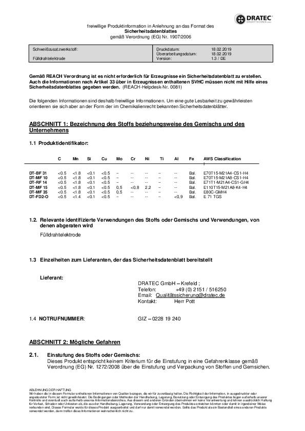 Fülldraht D.1,2mm niedriglegiert DRATEC