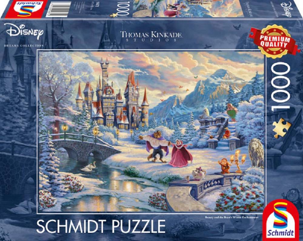 Schmidt Spiele 59671 Thomas Kinkade Die schöne und das Biest Zauberhafter Winterabend 1000 Teile Puzzle