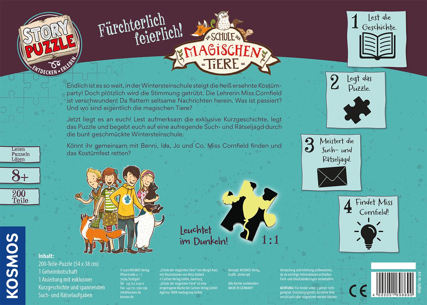 Kosmos 698690 Story Puzzle Die Schule der magischen Tiere Fürchterlich feierlich!, 200 Teile Puzzle