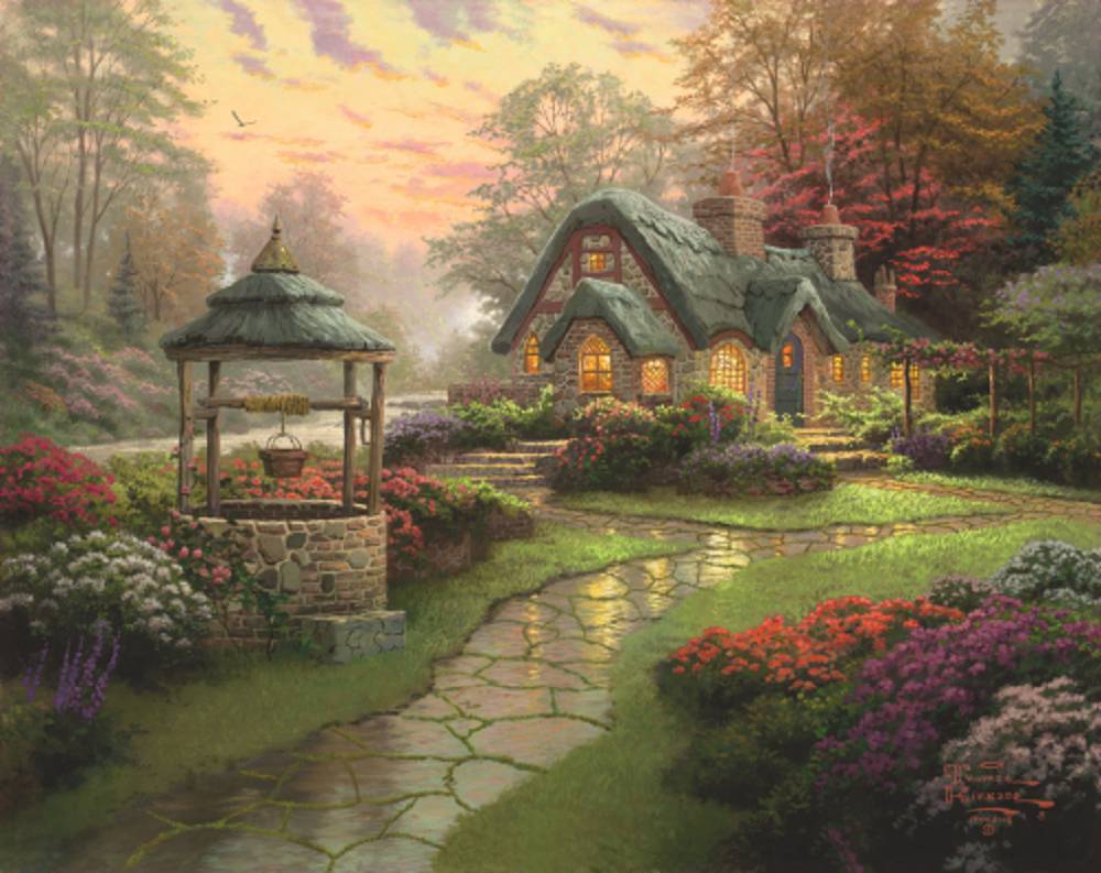 Schmidt Spiele 58463 Thomas Kinkade Haus mit Brunnen 1000 Teile Puzzle
