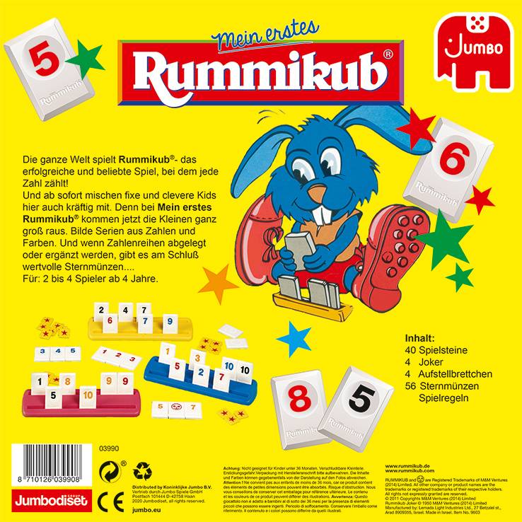 Leuchtend gelbes Spielboxcover von „Mein erstes Rummikub