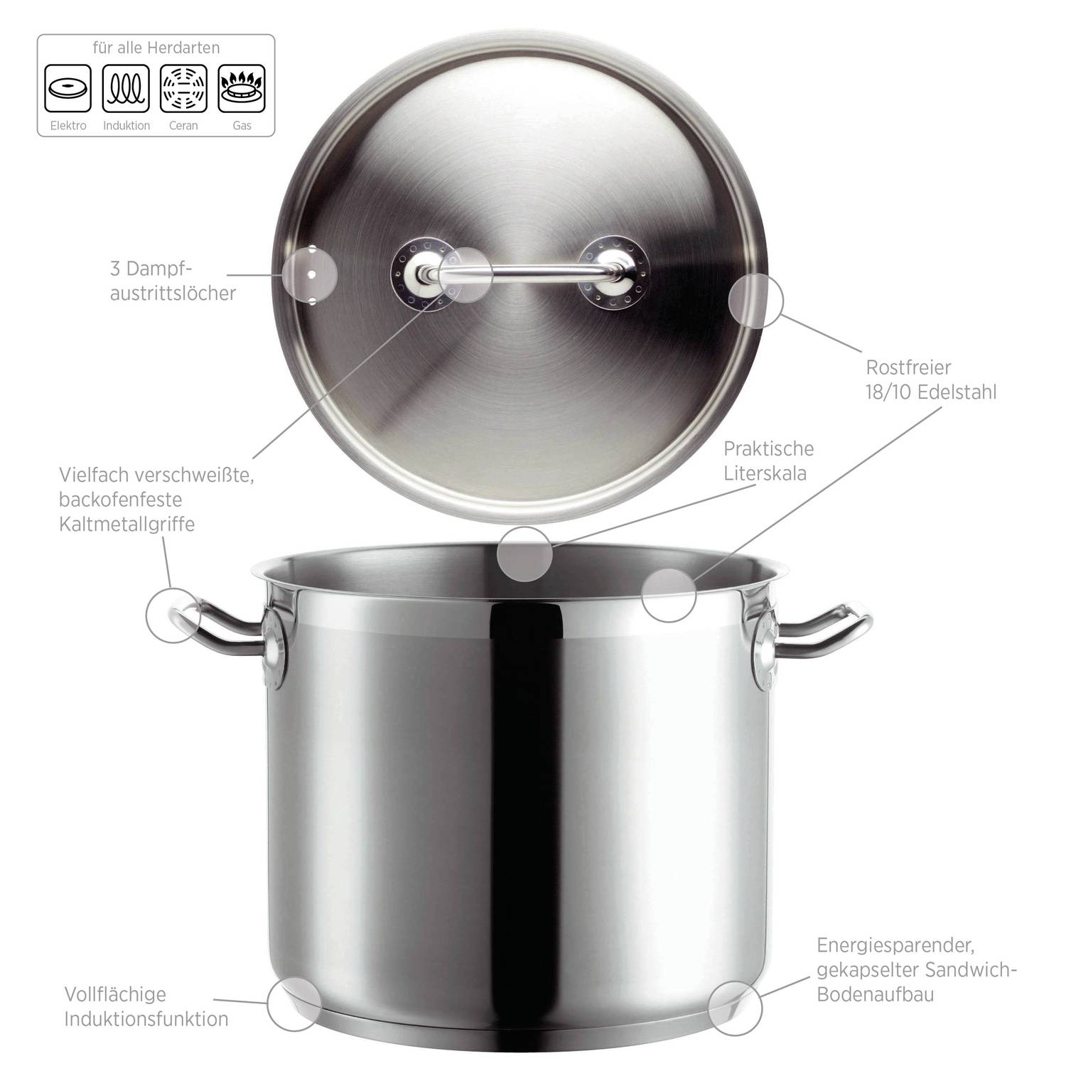 Mäser 926098 Professional I Gemüsetopf mit Deckel, Ø 20cm, Edelstahl 18/10, silber (1 Stück)