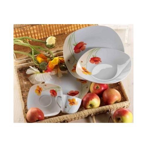 Mäser 920834 Kombiservice Papavero für 6 Personen, Blütendekor, Porzellan, quadratisch (abgerundet), weiß (1 Set, 30-teilig)