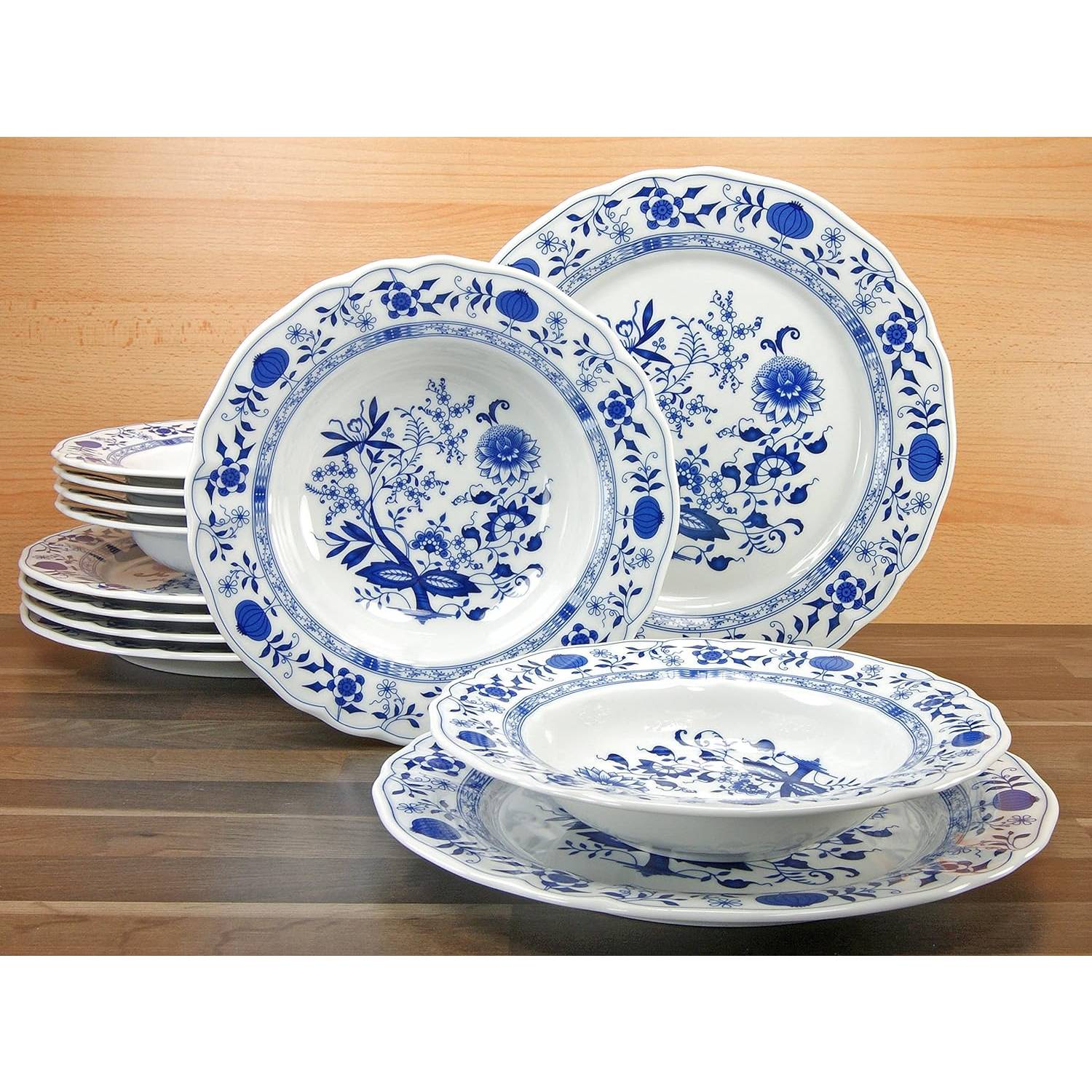 CreaTable 17132 Tafelservice Zwiebelmuster Flora für 6 Personen, Porzellan, weiß/blau (1 Set, 12-teilig)
