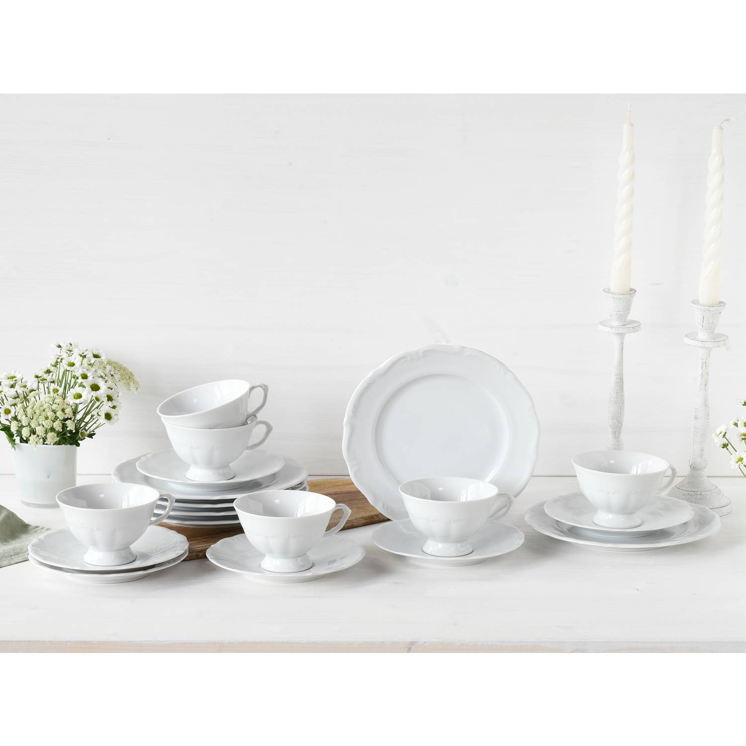 CreaTable 16136 Kaffeeservice Maria Theresia für 6 Personen, Porzellan, weiß (1 Set, 18-teilig)