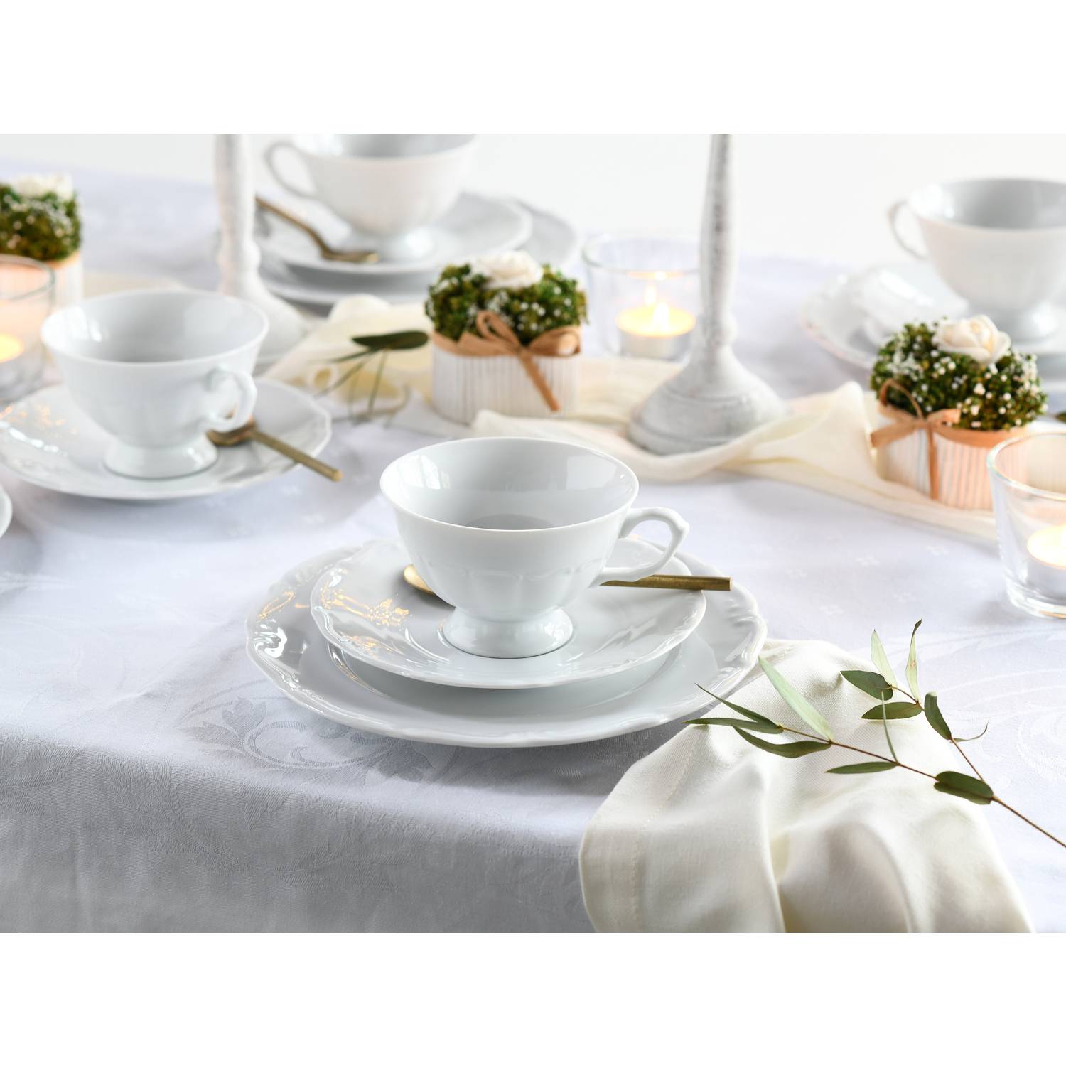 CreaTable 16136 Kaffeeservice Maria Theresia für 6 Personen, Porzellan, weiß (1 Set, 18-teilig)