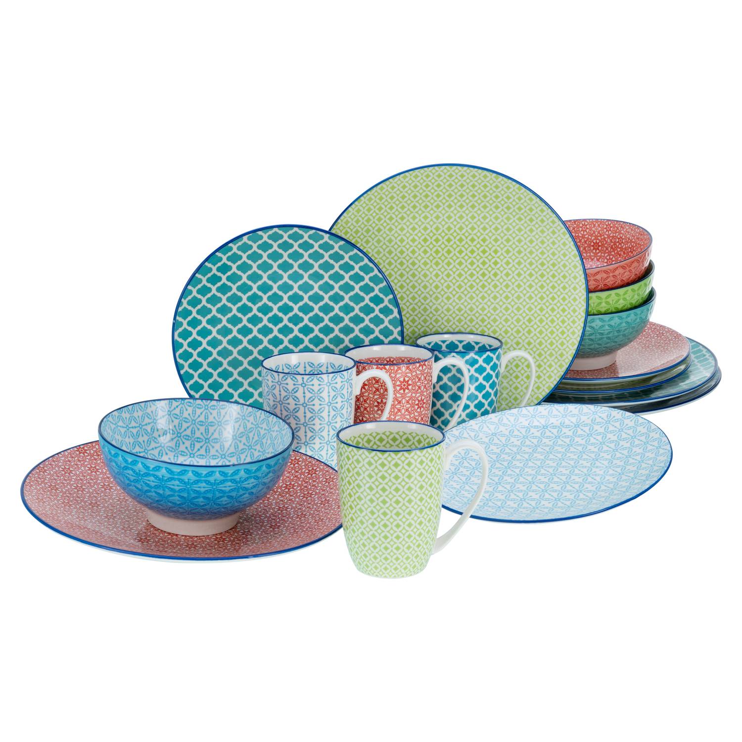 CreaTable 17362 Kombiservice Mediterran für 4 Personen, Steinzeug, mehrfarbig (1 Set, 16-teilig)