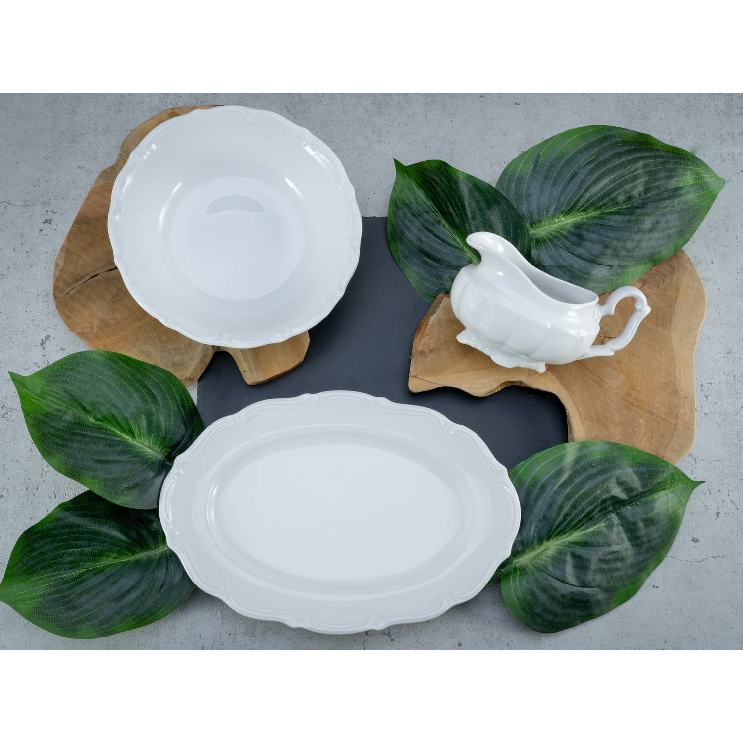 CreaTable 16029 Serviergeschirr Maria Theresia für 1 Personen, Porzellan, weiß (1 Set, 3-teilig)