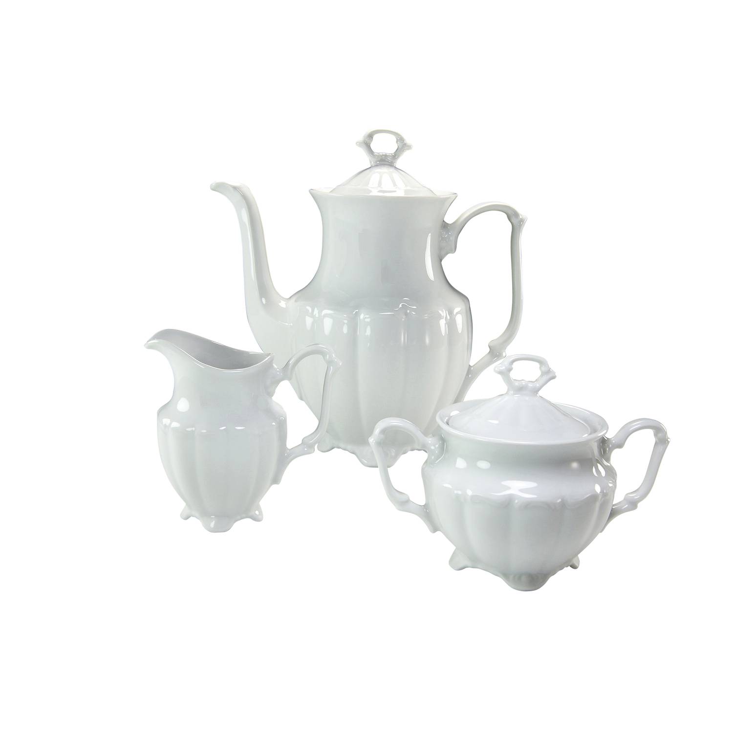 CreaTable 16028 Kaffeegarnitur Maria Theresia für 1 Personen + Uni, Porzellan, weiß (1 Set, 3-teilig)