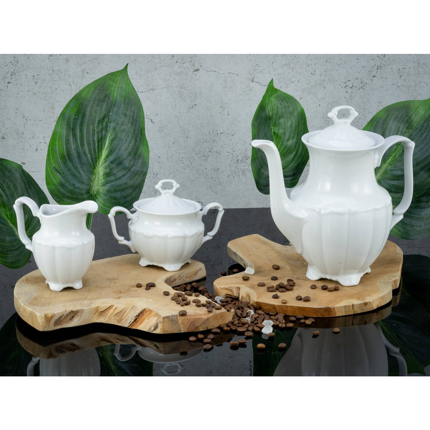 CreaTable 16028 Kaffeegarnitur Maria Theresia für 1 Personen + Uni, Porzellan, weiß (1 Set, 3-teilig)