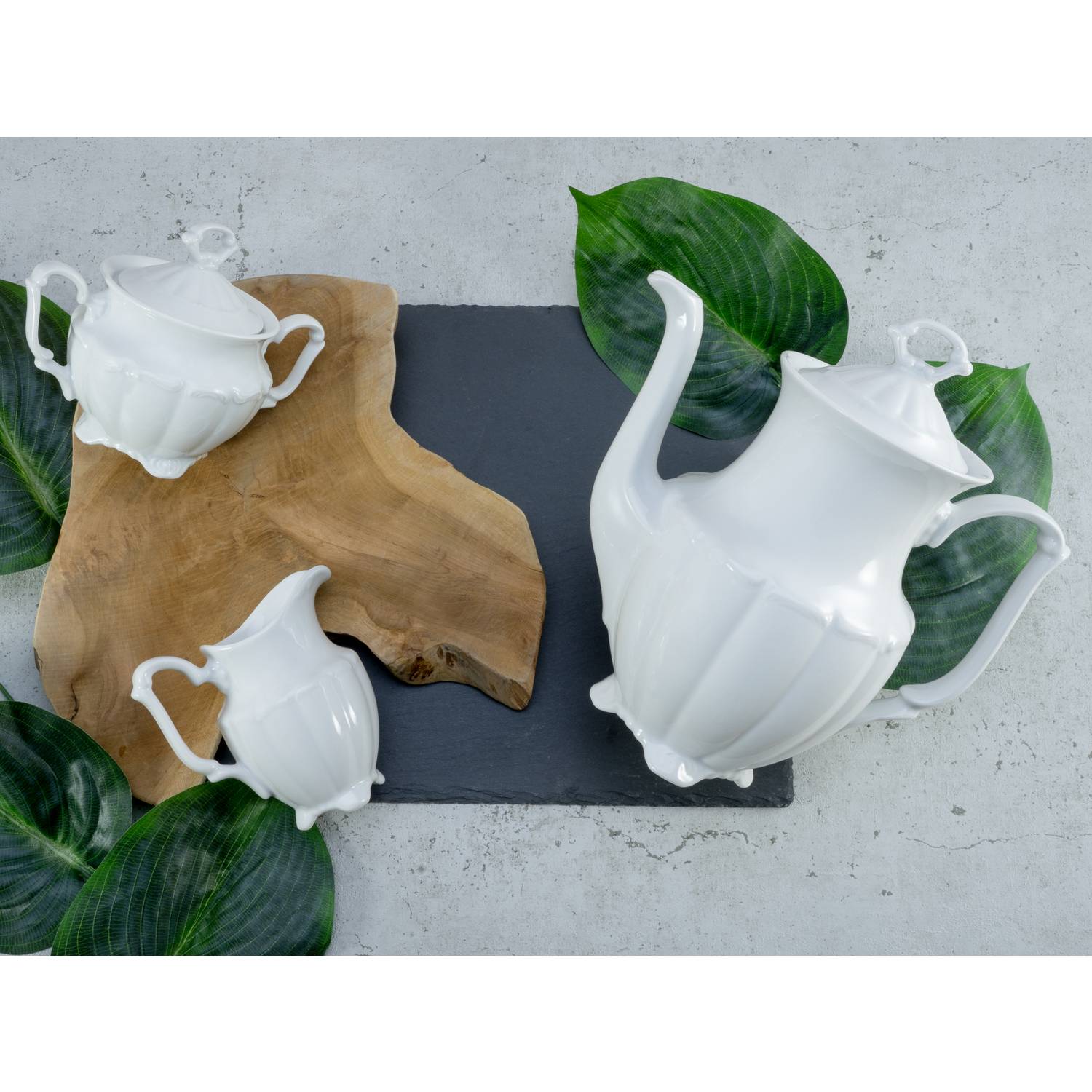 CreaTable 16028 Kaffeegarnitur Maria Theresia für 1 Personen + Uni, Porzellan, weiß (1 Set, 3-teilig)