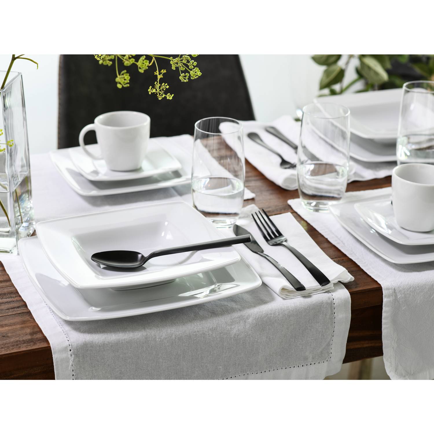 CreaTable 12209 Kombiservice Victoria für 6 Personen + Uni, Porzellan, weiß (1 Set, 30-teilig)
