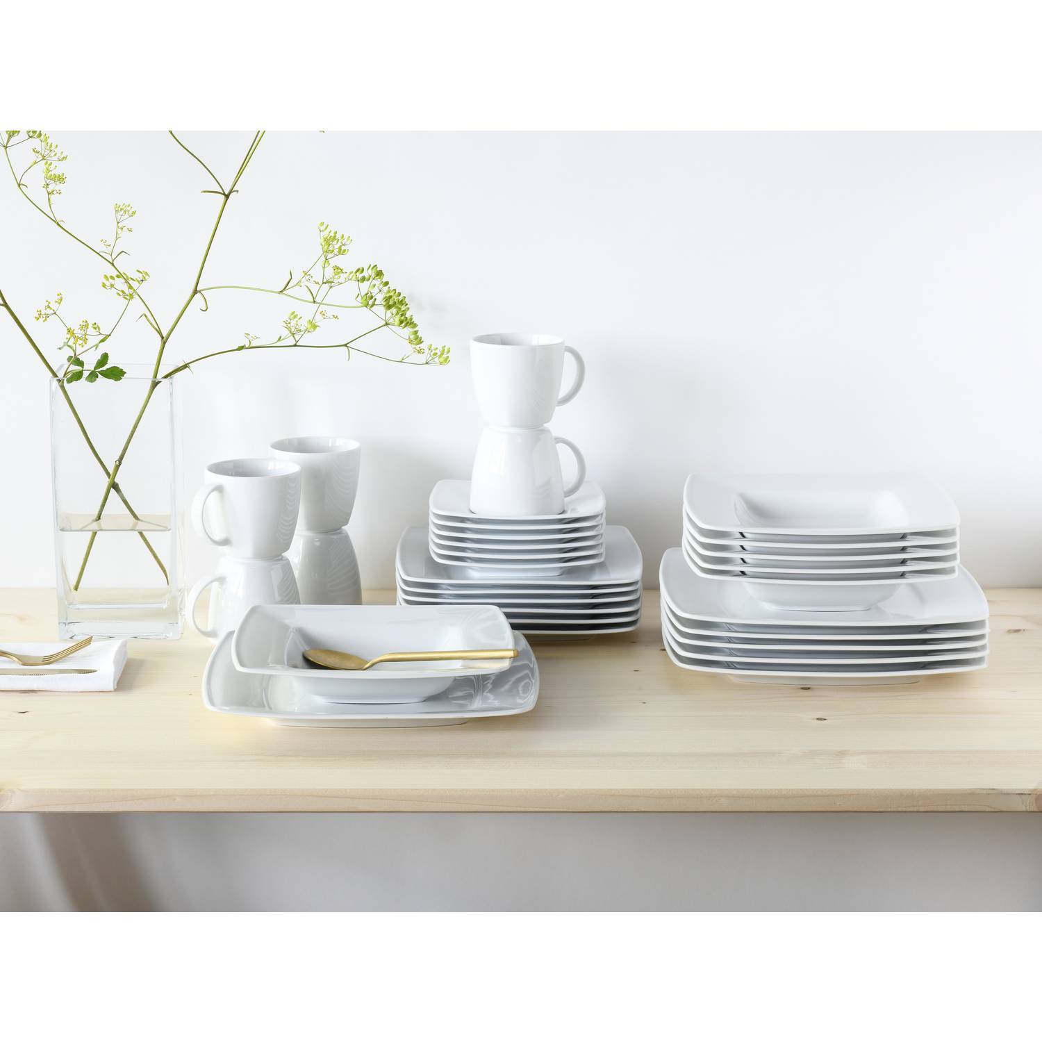 CreaTable 12209 Kombiservice Victoria für 6 Personen + Uni, Porzellan, weiß (1 Set, 30-teilig)