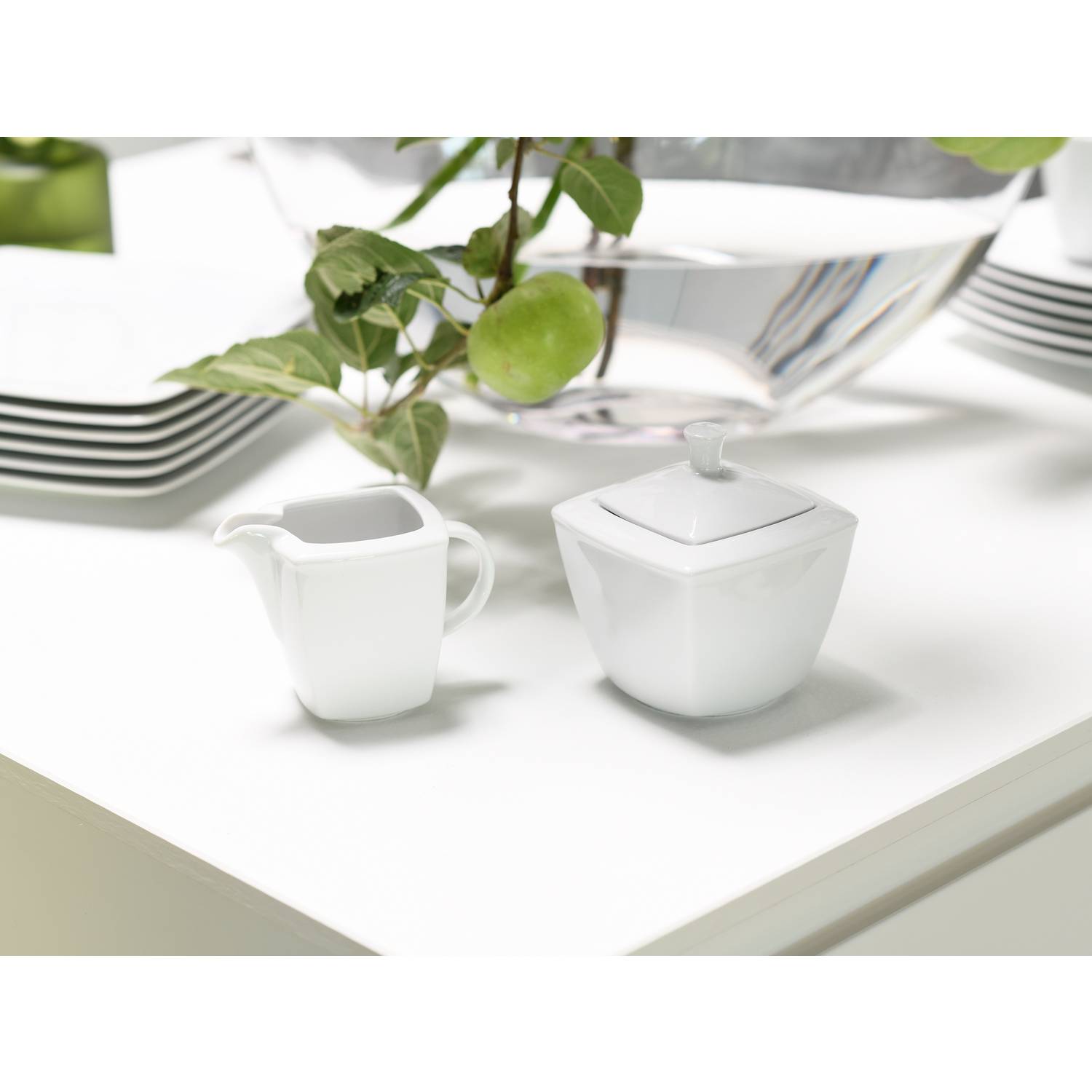 CreaTable 12330 Milch-Zucker-Set Victoria + Uni, Porzellan, Quadrat, weiß (1 Set, 2-teilig)