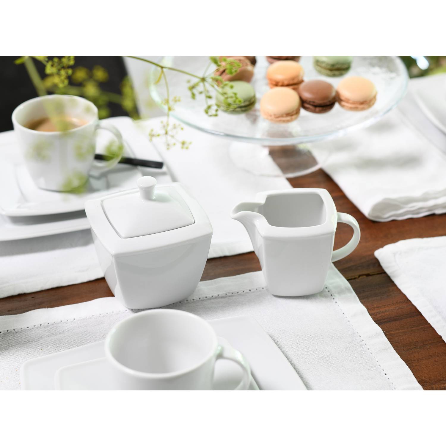 CreaTable 12330 Milch-Zucker-Set Victoria + Uni, Porzellan, Quadrat, weiß (1 Set, 2-teilig)