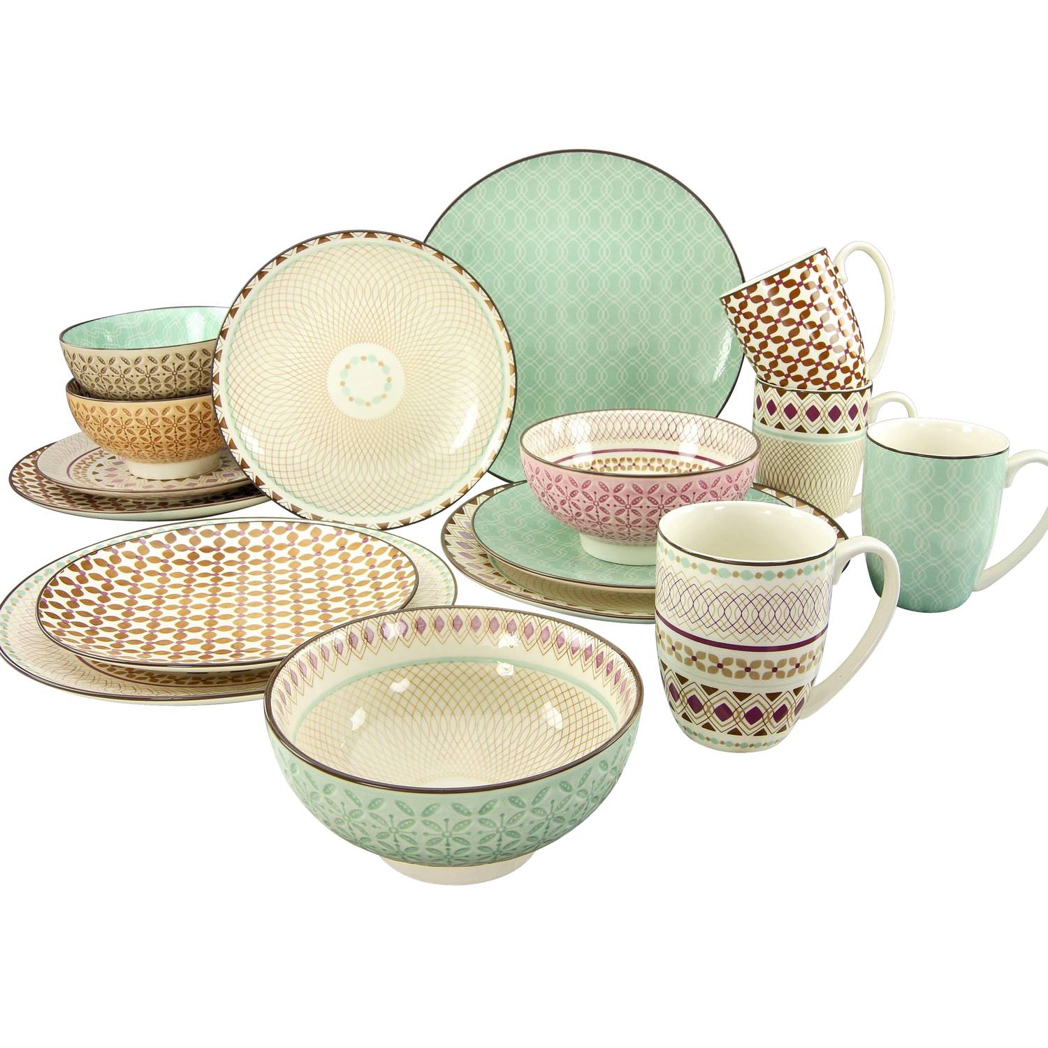CreaTable 20310 Kombiservice Mandala für 4 Personen, Steinzeug, mehrfarbig (1 Set, 16-teilig)