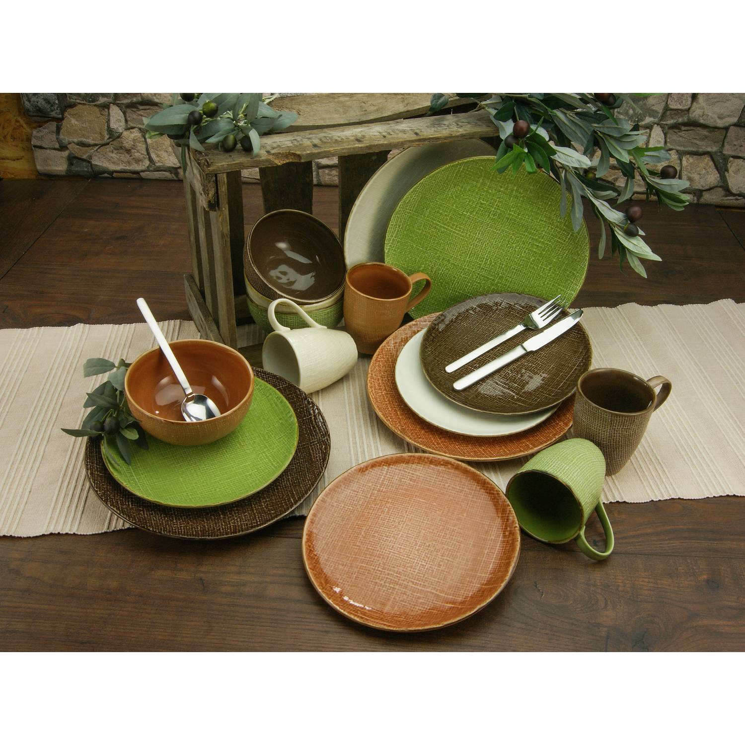 CreaTable 22239 Kombiservice Canvas Mediterran für 4 Personen, Steinzeug, mehrfarbig (1 Set, 16-teilig)