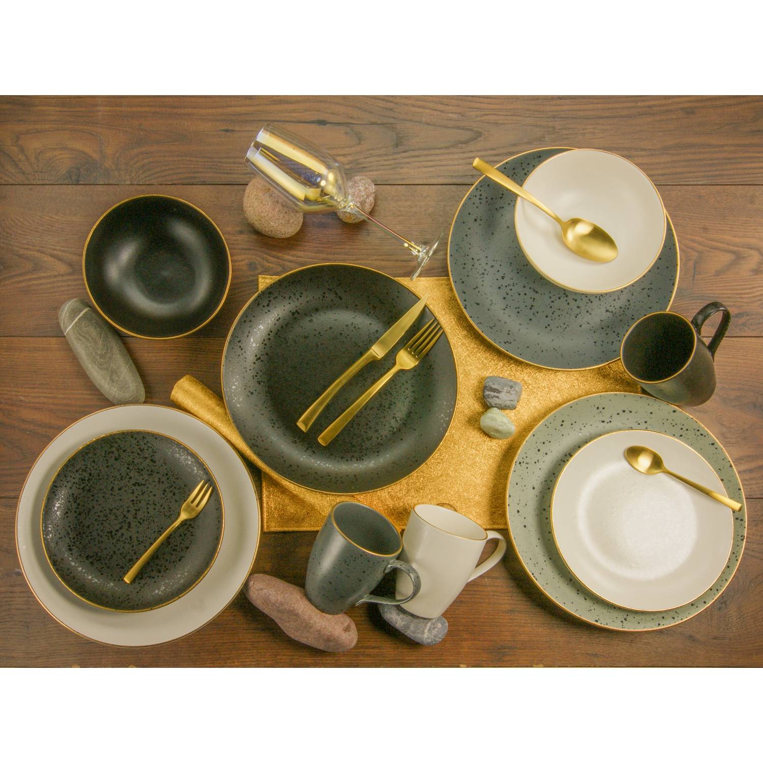CreaTable 14634 Kombiservice Industrial Gold für 4 Personen, Steinzeug, mehrfarbig (1 Set, 16-teilig)