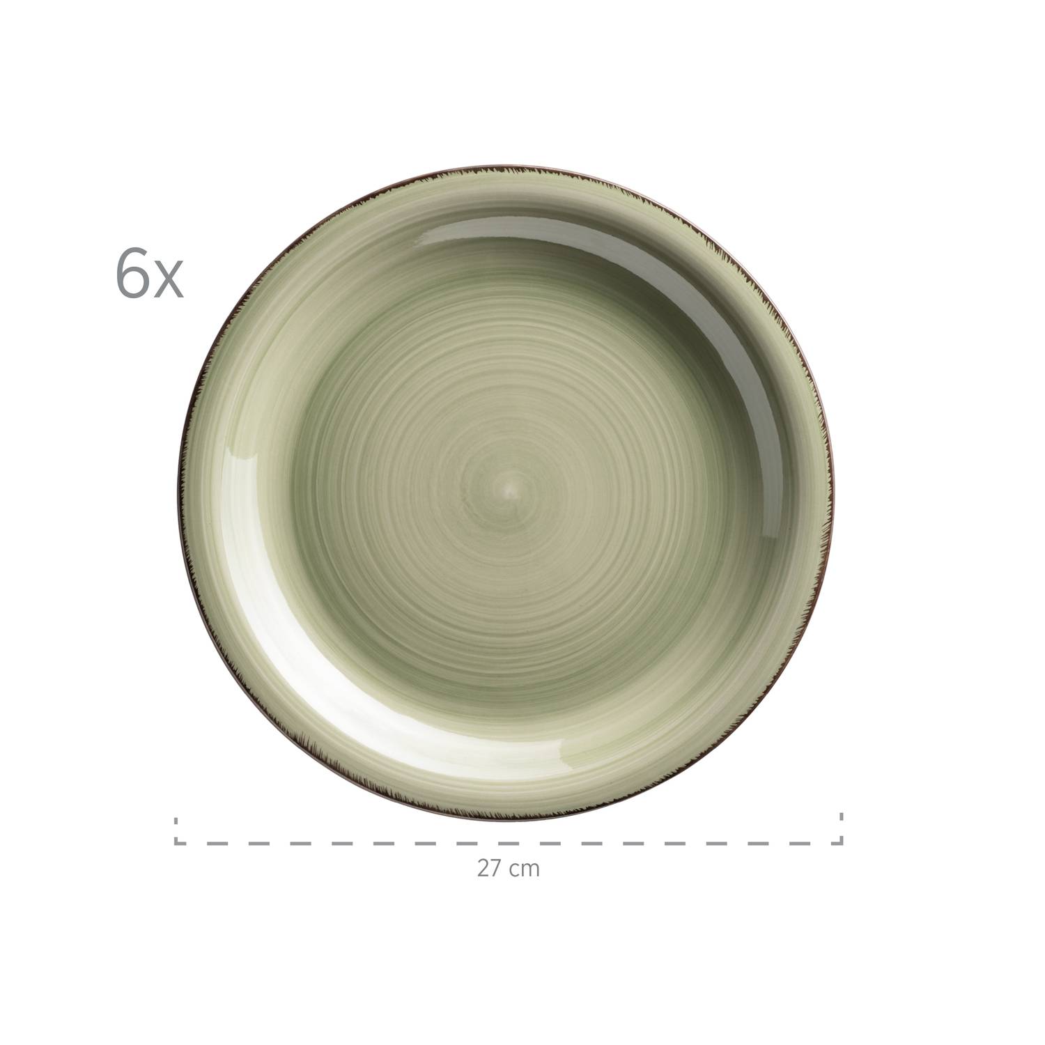 Mäser 931491 Lumaca Teller-Set für 6 Personen im modernen Vintage Look, Tafelservice, handbemalt, Steingut, olivgrün, 12-teilig (1 Set)