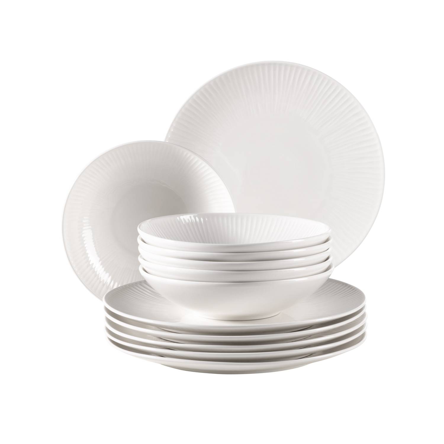 Mäser 931461 Tafelservice Dalia für 6 Personen, Porzellan, weiß (1 Set, 12-teilig)