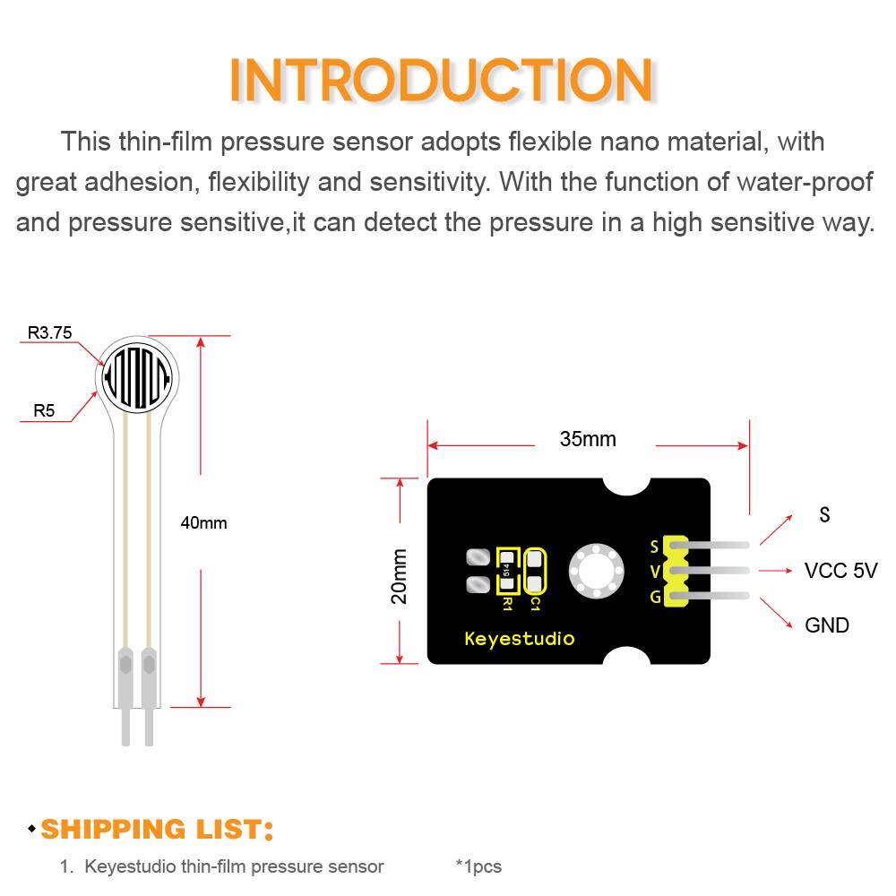 Keyestudio Pressure Sensor for Arduino with Ultra-Thin Film Pad