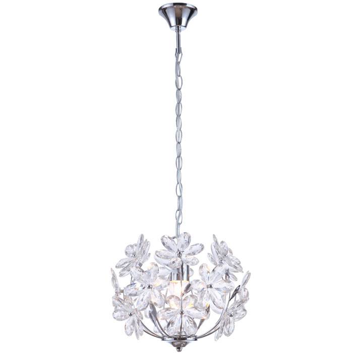 Pendelleuchte Hängeleuchte Blätterleuchte Deckenpendel Blumen Design, Acryl, Chrom, Schirmleuchte, Kugelform, 1x LED 11W 1055Lm warmweiß, DxH 34x87