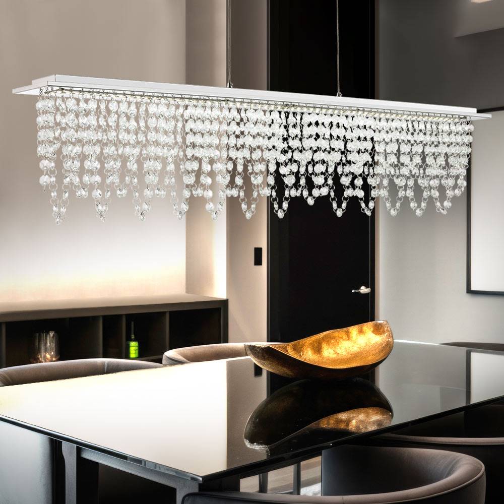 Hängeleuchte Kristallbehang Deckenlampe Pendelleuchte Kristall Hängelampe höhenverstellbar, dimmbar mit Fernbedienung, LED 24 Watt 1700 Lumen