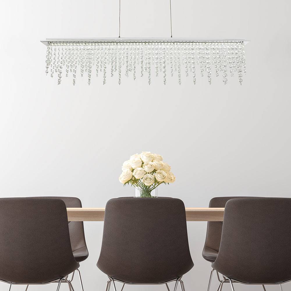 Hängeleuchte Kristallbehang Deckenlampe Pendelleuchte Kristall Hängelampe höhenverstellbar, dimmbar mit Fernbedienung, LED 24 Watt 1700 Lumen