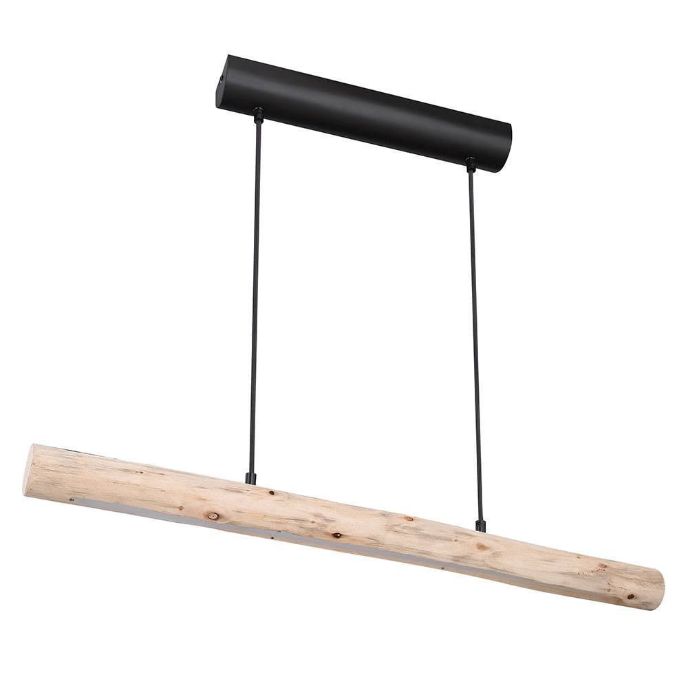 Holz Hängeleuchte Pendelleuchte Holz lang Holzlampe hängend Lampe , Natur Maserung schwarz-matt, 1x LED 15W 1062Lm warmweiß, L 80 cm
