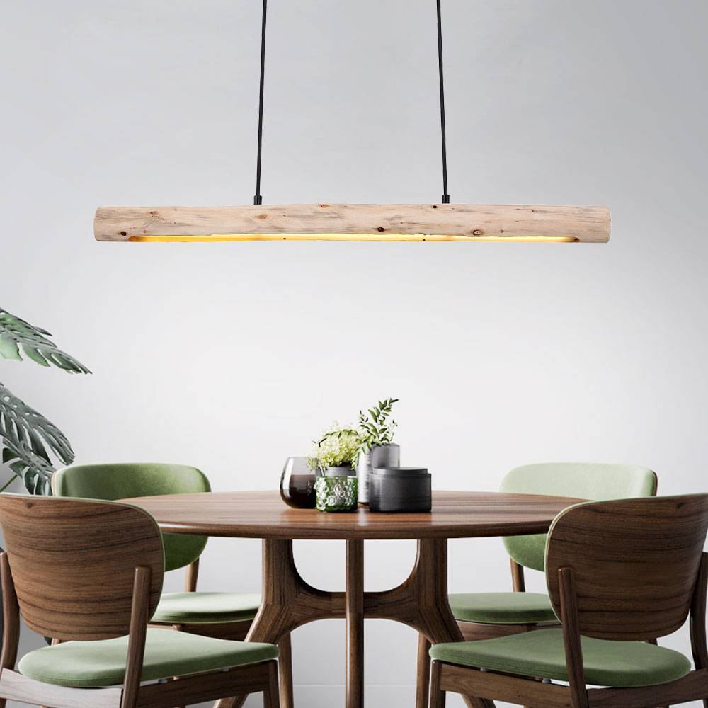 Holz Hängeleuchte Pendelleuchte Holz lang Holzlampe hängend Lampe , Natur Maserung schwarz-matt, 1x LED 15W 1062Lm warmweiß, L 80 cm