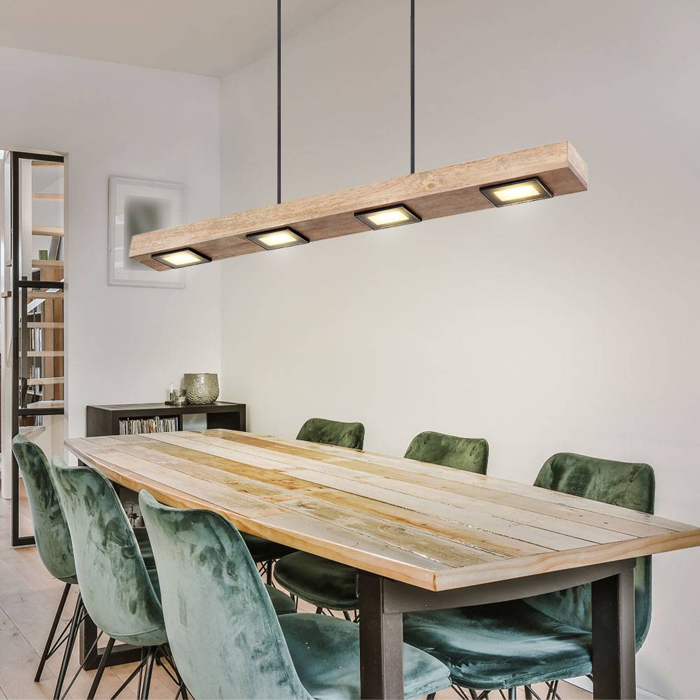 Pendelleuchte Holz lang Holzlampe hängend Hängeleuchte Glas satiniert dunkelbraun, Metall schwarz matt, 6x LED 6x 5W 6x 390Lm warmweiß, L 75 cm