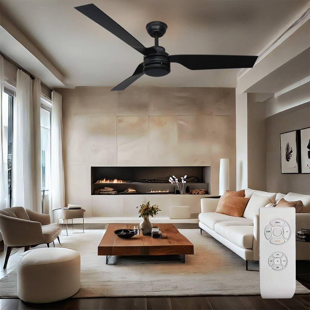 Decken Ventilator mit Fernbedienung Wohnzimmer Lüfter Kühler schwarz, Sommer-/Wintermodus 3 Geschwindigkeiten Timer, 132 cm