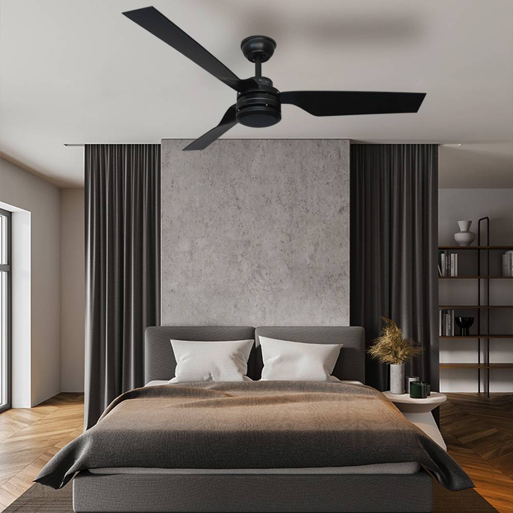 Decken Ventilator mit Fernbedienung Wohnzimmer Lüfter Kühler schwarz, Sommer-/Wintermodus 3 Geschwindigkeiten Timer, 132 cm