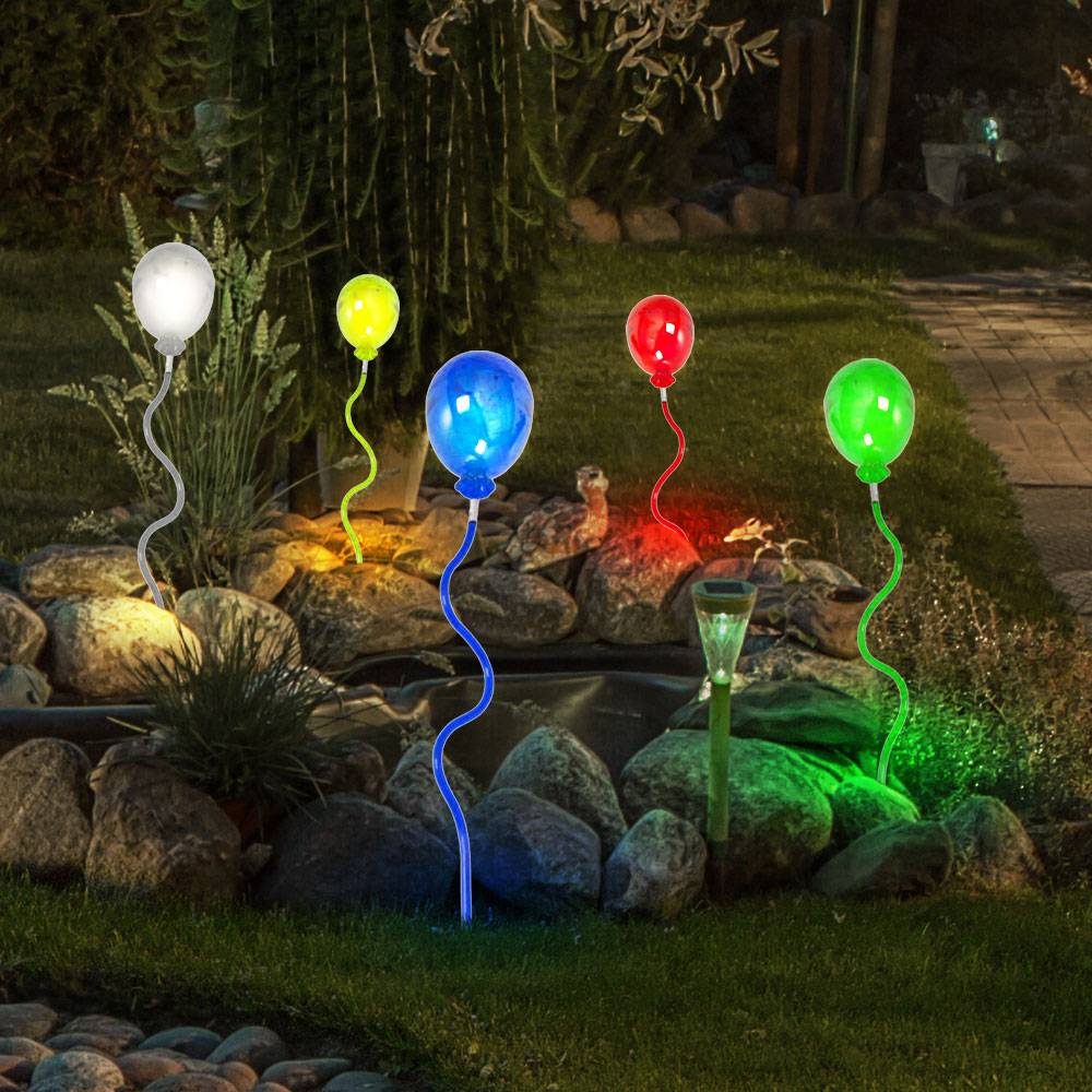 Solarleuchte Stecklampe Solar Luftballon bunt Außen Solarlampe Kugelleuchte Garten, Erdspieß, 5x Ballon 3x Kugeln, 8er Set