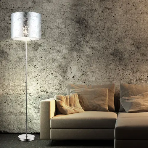 Stehleuchte Stoffschirm silber Wohnzimmerleuchte stehend Modern Stehlampe Textil, Nickel-matt Acryl satiniert, 1x E27, DxH 40x160 cm Stehleuchte Stoffschirm silber Wohnzimmerleuchte stehend Modern Stehlampe Textil, Nickel-matt Acryl satiniert, 1x E27, DxH 40x160 cm