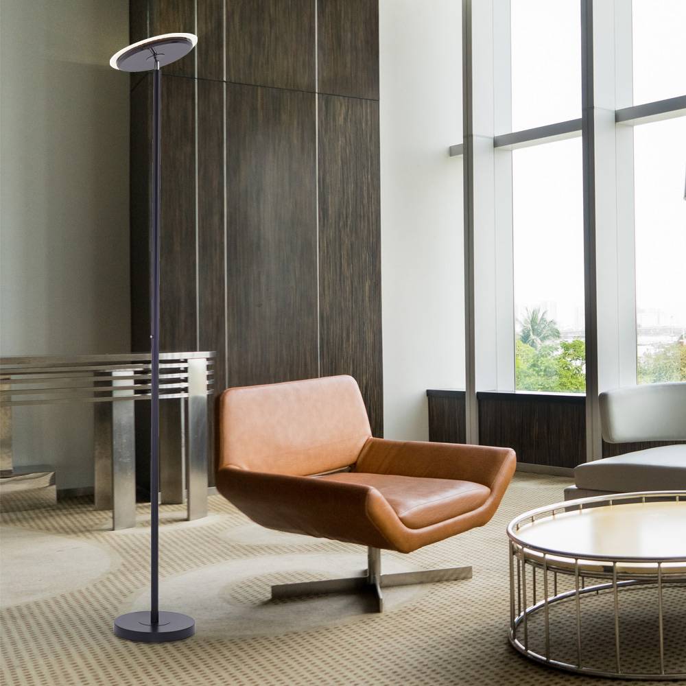 Stehlampe Standleuchte LED Deckenfluter Wohnzimmer Stehleuchte Dimmer mit verstellbarem Spot, Metall schwarz, 1x LED 22W 1700 lm warmweiß, H 181 cm