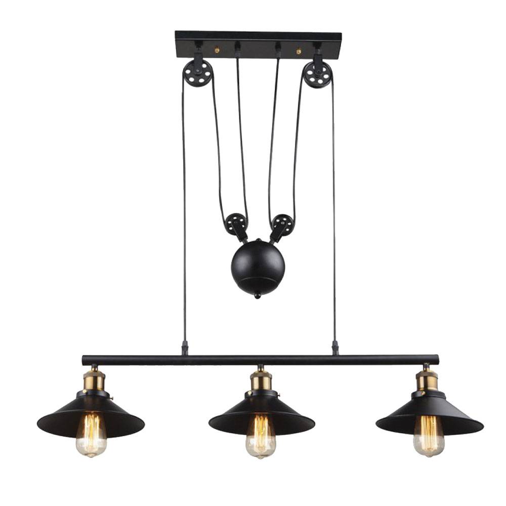 Pendelleuchte schwarz Esstischleuchte Landhaus Hängelampe höhenverstellbar mit Zugpendel, 3x 6W 3x 806 lm warmweiß, H 180 cm