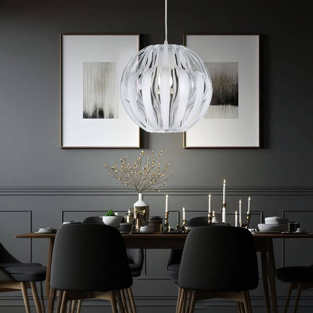 Pendelleuchte Pendellampe Hängeleuchte Esstischlampe Wohnzimmer, Höheverstellbar, transparent weiß, 1x E27 Fassung, DxH 30x150cm