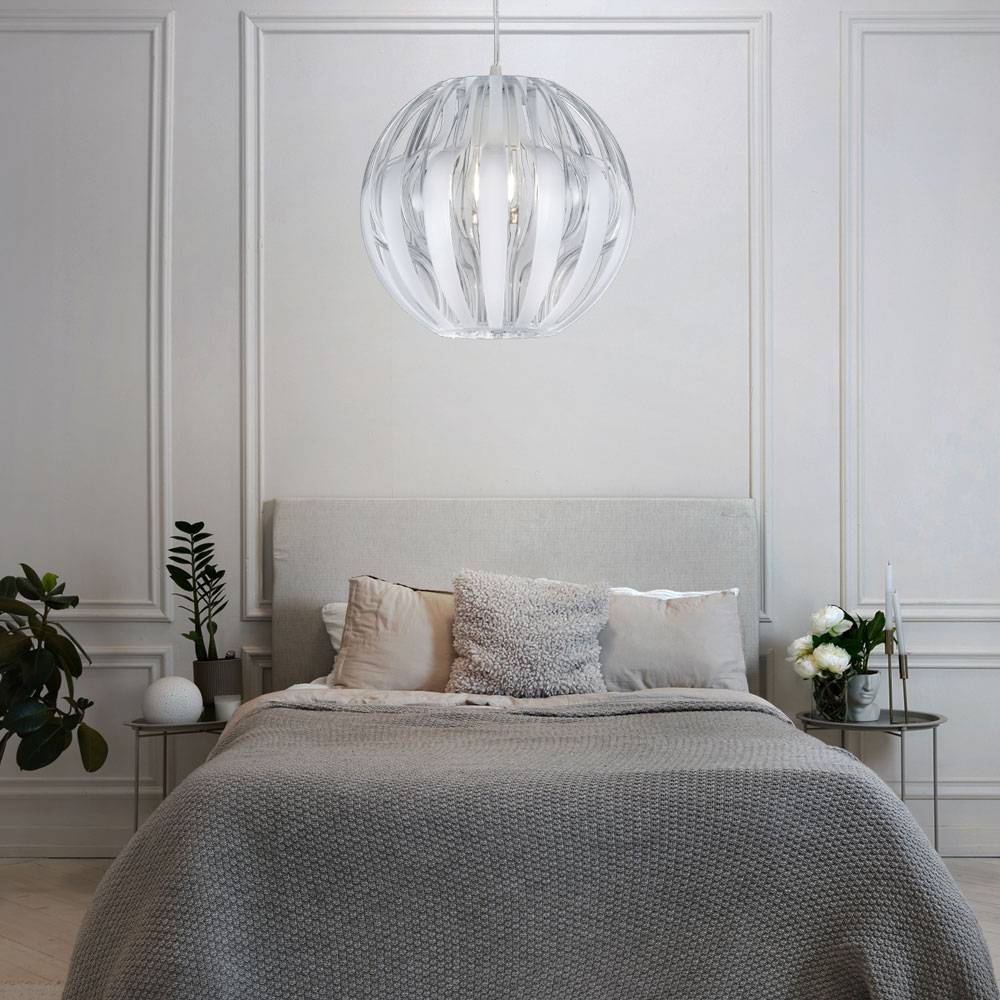 Pendelleuchte Pendellampe Hängeleuchte Esstischlampe, Höheverstellbar, dimmbar, Fernbedienung, transparent weiß, 1x RGB LED 7W 470Lm 3000K, DxH 30x