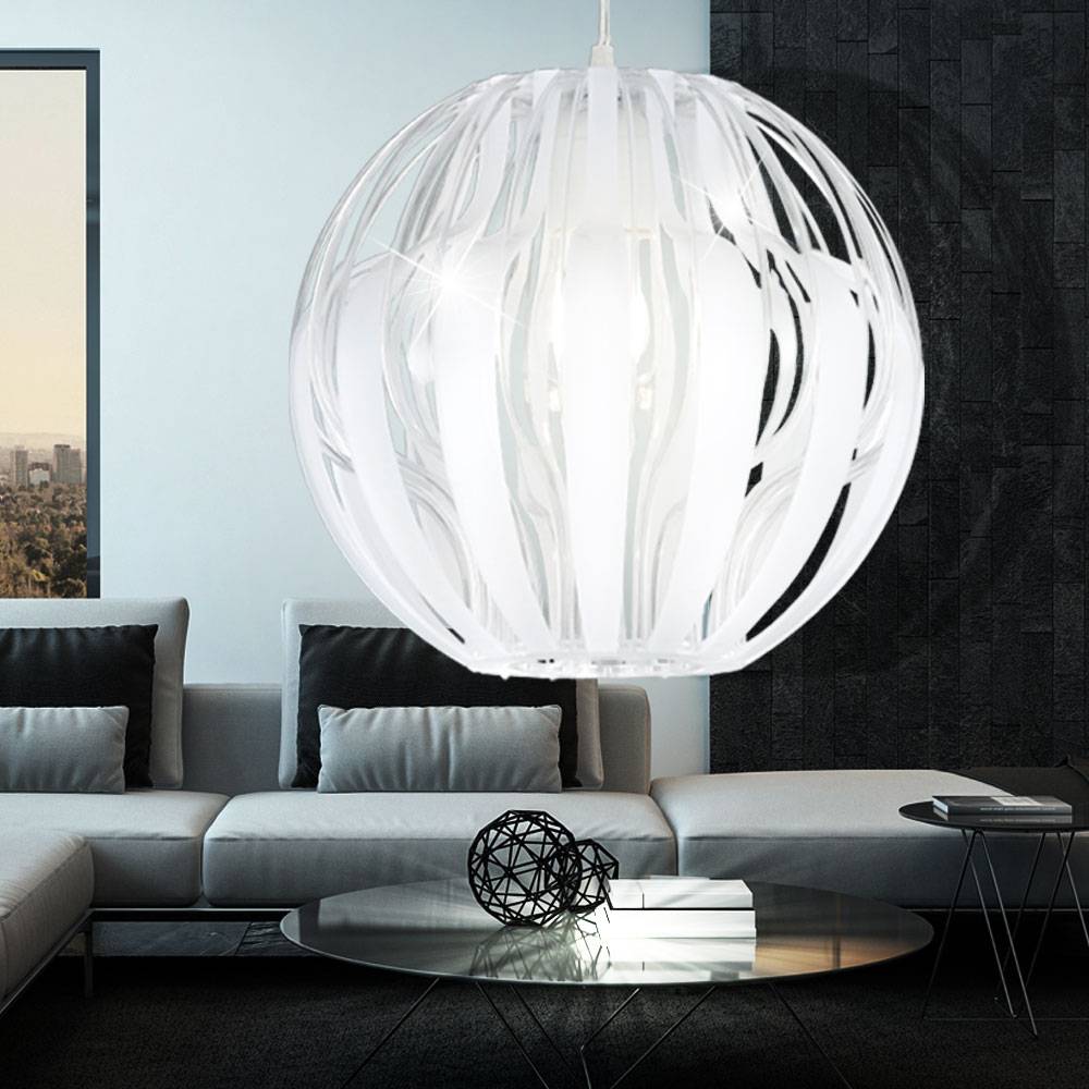 Pendelleuchte Pendellampe Hängeleuchte Esstischlampe Wohnzimmer, Höheverstellbar, transparent weiß, 1x E27 Fassung, DxH 30x150cm