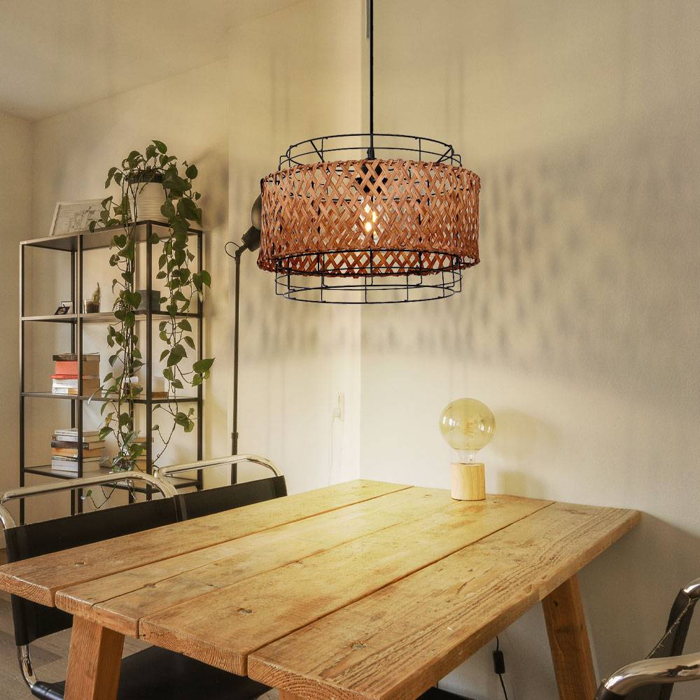 Bambus Lampe hängend Hängelampe Esstisch Deckenlampe Boho Style Pendelleuchte Bambus 1 flammig, Drahtgeflecht Metall, 1x E27, DxH 35x120 cm