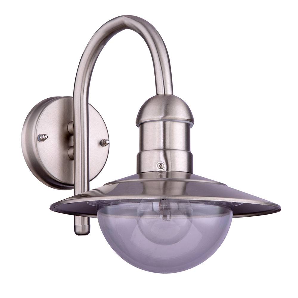 Wandleuchte Außenlampe Wandlampe Eingangsleuchte Hauswandlampe Edelstahl, silber, spritzwassergeschützt, klar, 1x E27, Höhe x Breite x Überhang 30