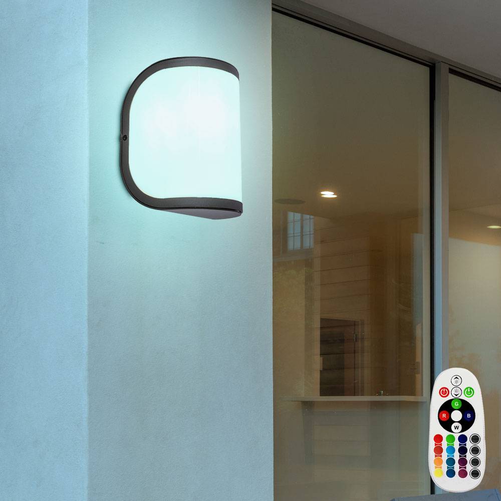Außenlampe Wandleuchte Eingangsbeleuchtung Garten Außenleuchte aus Aluminium, dimmbar Fernbedienung anthrazit, 1x RGB LED 9W, HxBxA 20 x 14 x 14,7