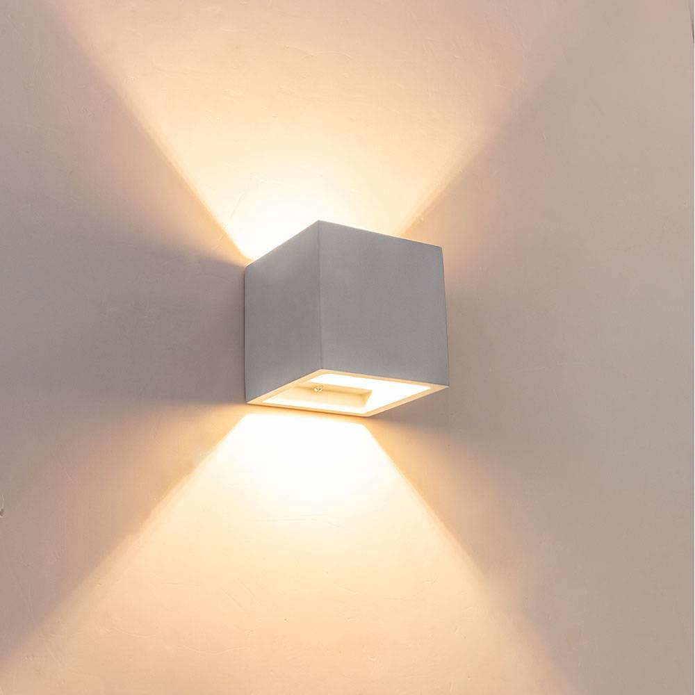 Wandlampe Innen Modern Flur Up and Down Lampe Beton Wandleuchte Treppenhaus Innen, Würfel Form mit Lichteffekt, 1x G9, LxBxH 11,5 x 11,5 x 11,5 cm
