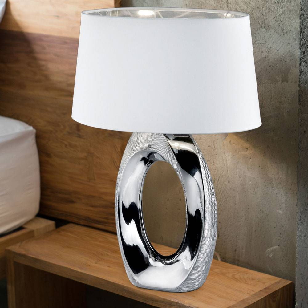 Design Tisch Leuchte Wohn Zimmer Lese Lampe Textil silber weiß