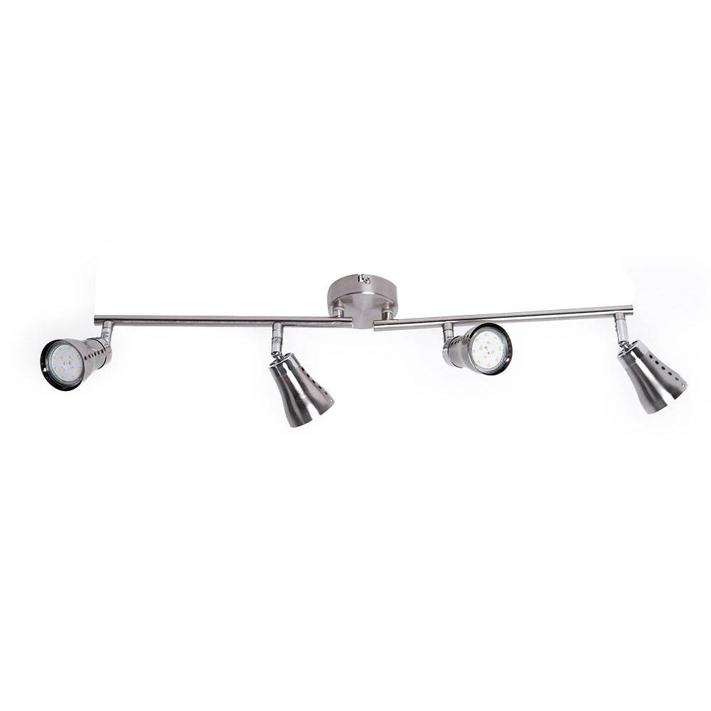 Deckenstrahler Spotleiste Spotlampe Spotleuchte LED Deckenleuchte, 4 bewegliche Spots, Nickel silber matt, 4x LED 3W 280lm 3000K, LxBxH 62,5x8x16cm