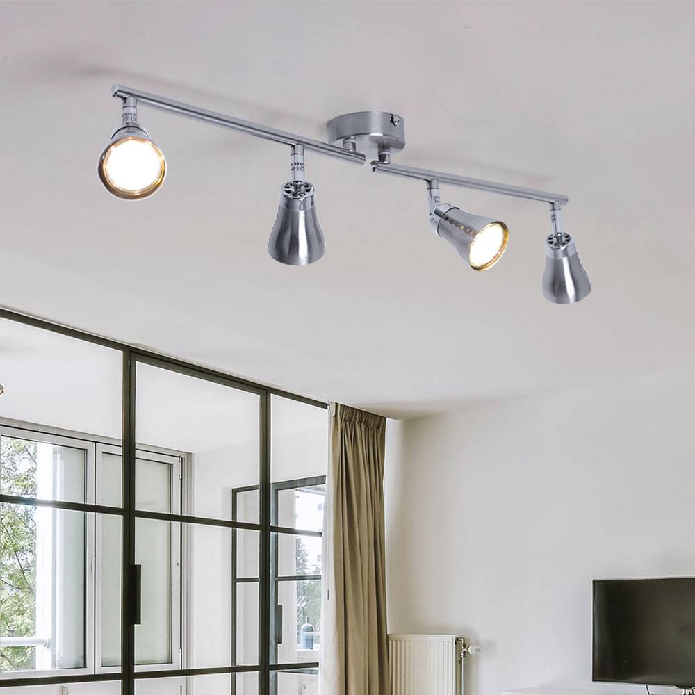 Deckenstrahler Spotleiste Spotlampe Spotleuchte LED Deckenleuchte, 4 bewegliche Spots, Nickel silber matt, 4x LED 3W 280lm 3000K, LxBxH 62,5x8x16cm