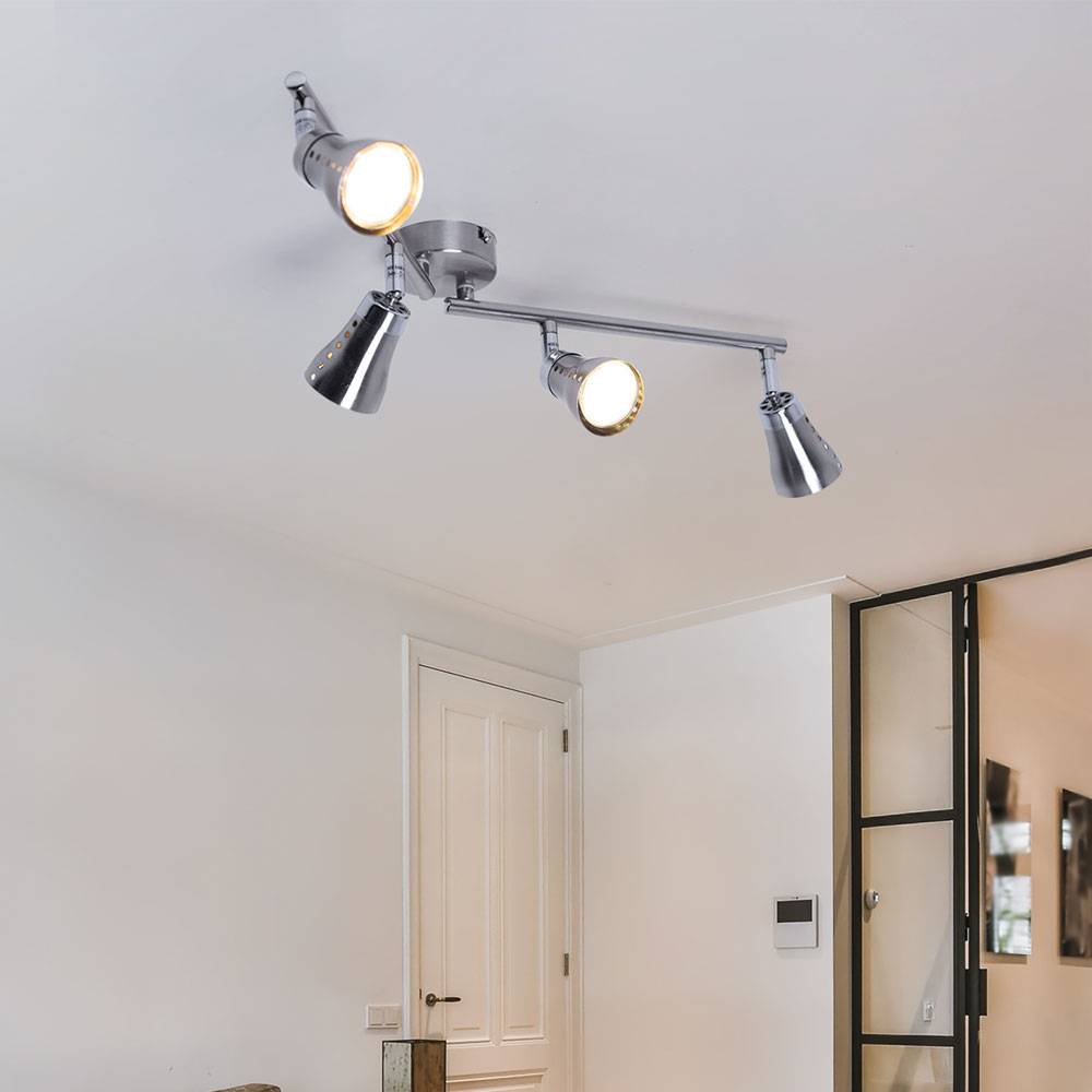 Deckenstrahler Spotleiste Spotlampe Spotleuchte LED Deckenleuchte, 4 bewegliche Spots, Nickel silber matt, 4x LED 3W 280lm 3000K, LxBxH 62,5x8x16cm