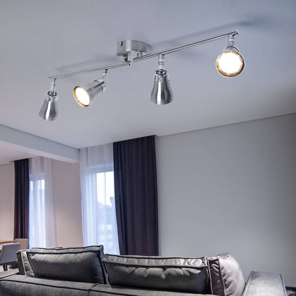 Deckenstrahler Spotleiste Spotlampe Spotleuchte LED Deckenleuchte, 4 bewegliche Spots, Nickel silber matt, 4x LED 3W 280lm 3000K, LxBxH 62,5x8x16cm